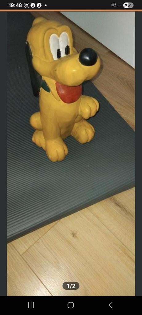 Houten Pluto beeld - mist 1 oor, Verzamelen, Disney, Ophalen of Verzenden, Gebruikt