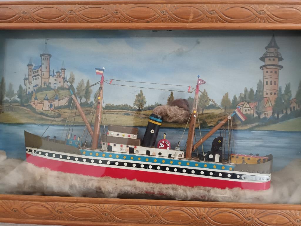 Oud diorama stoomboot stoomschip, Titanic, stoommachine, Antiek en Kunst, Ophalen of Verzenden