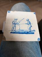 Antieke Delfts Blauwe Tegel: Vissers aan het Werk, Ophalen of Verzenden