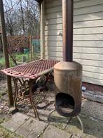Cilinder buiten kachel + gietijzeren tuintafel, Tuin en Terras, Ophalen, Gebruikt