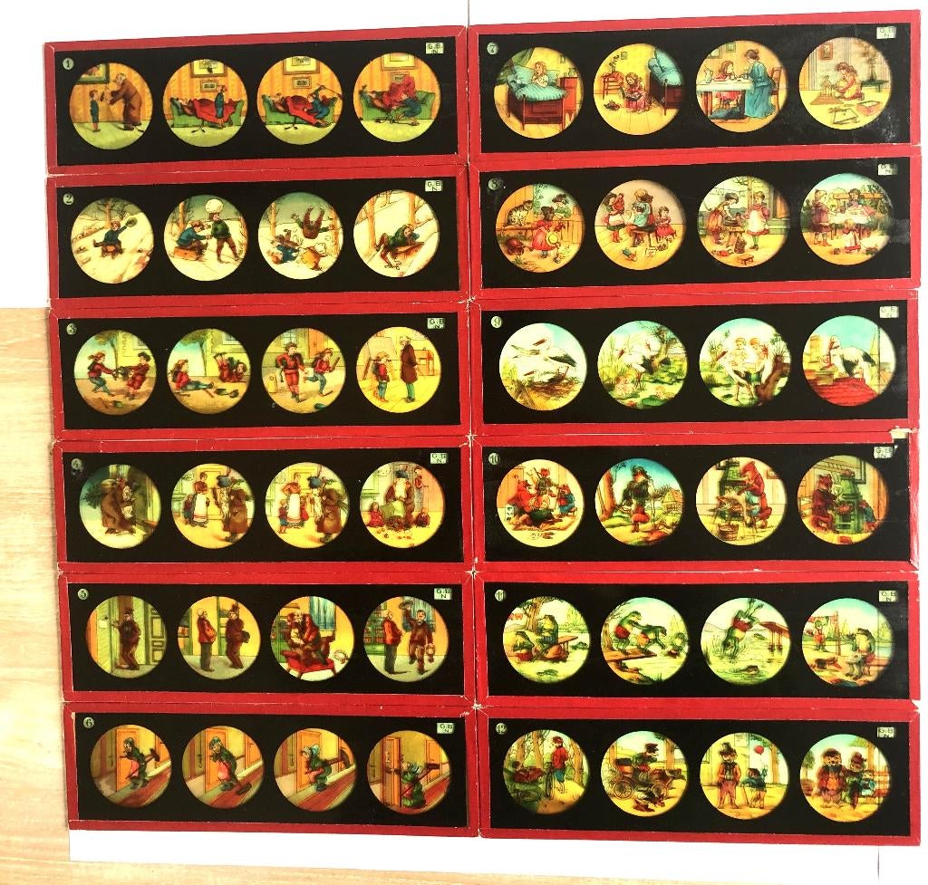 12 decalcomanie toverlantaarn plaatjes, Antiek en Kunst, Ophalen of Verzenden