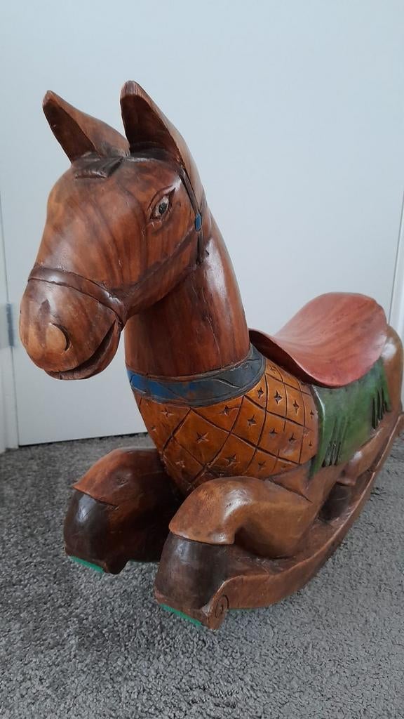 Prachtig Vintage Houten Schommelpaard Op Wieltjes Wip Hobbelpaard Jaren