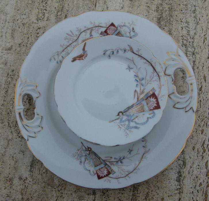 Prachtig Mosa Gebakstel Decor 110 met Vogels en Vliegers, Antiek en Kunst, Antiek | Servies los, Ophalen of Verzenden