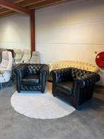 Zwarte leren chesterfield fauteuils fauteuil stoel zwart, 2871SK, Klassieke, Mariansoliak8@gmail.com, Ophalen of Verzenden