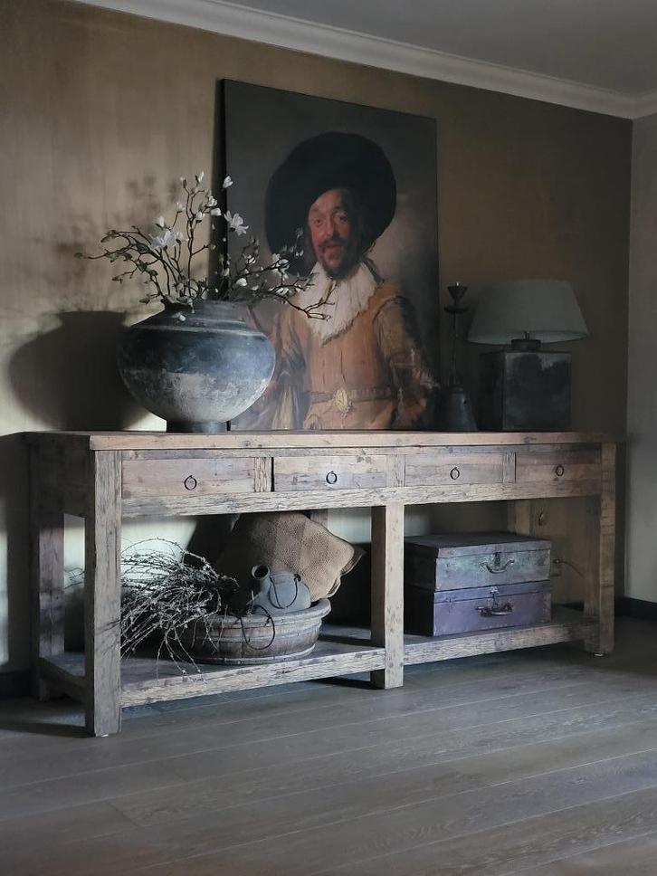 Sidetable/wandtafel, Huis en Inrichting, Tafels | Sidetables, Zo goed als nieuw, 50 tot 75 cm, 200 cm of meer, Rechthoekig, Teakhout