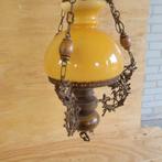 Vintage hanglamp geel glas – petroleumstijl, Antiek en Kunst, Ophalen