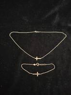 Ketting / armband zilver schakels midden verbonden met kruis, Ophalen of Verzenden, Gebruikt, Zilver, Zilver