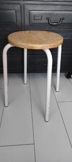 Vintage kruk hout met witte metalen poten, Ophalen of Verzenden, Gebruikt, Hout