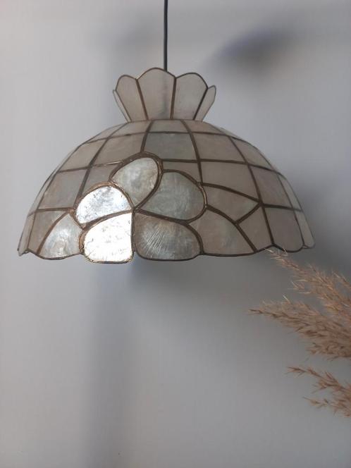Capiz hanglamp vintage parelmoer glans, Huis en Inrichting, Lampen | Hanglampen, Gebruikt, Minder dan 50 cm, Ophalen of Verzenden