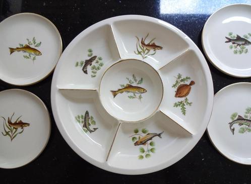 Vintage Figgjo Flint Norway hors d'oeuvres set: vissen, Antiek en Kunst, Antiek | Servies compleet, Ophalen of Verzenden