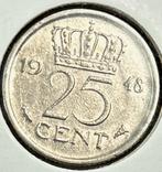 Nederland 25 Cent 1948 - Wilhelmina, Postzegels en Munten, Munten | Nederland, Ophalen of Verzenden, Koningin Wilhelmina, 25 cent