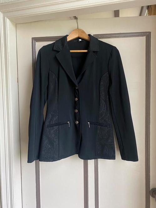 Chique wedstrijdjas, zwart met motief, maat M, Dieren en Toebehoren, Paardrijkleding, Zo goed als nieuw, Ophalen of Verzenden