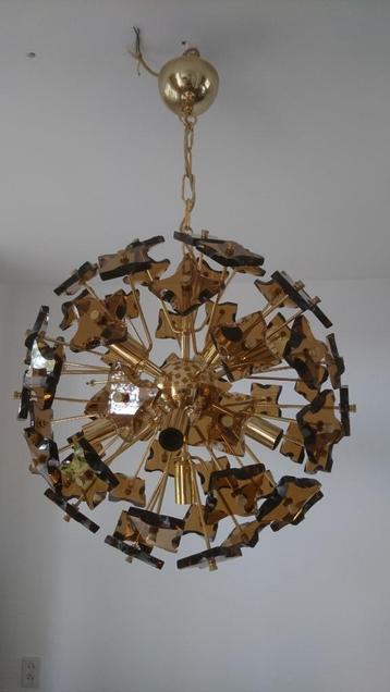 vintage jaren 60 Fontana Arte lamp, messing met rookglas beschikbaar voor biedingen
