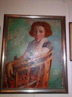 Schilderij 58 x 72 cm. Dame in stoel, Antiek en Kunst, Kunst | Schilderijen | Klassiek, Ophalen of Verzenden