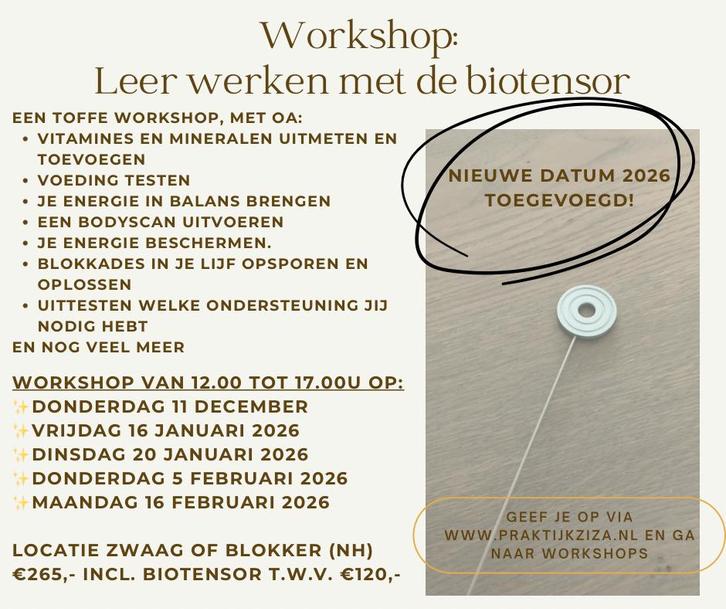 Workshop biotensor vrijdag 16 januari 2026, Hobby en Vrije tijd, Cursusmateriaal, Ophalen