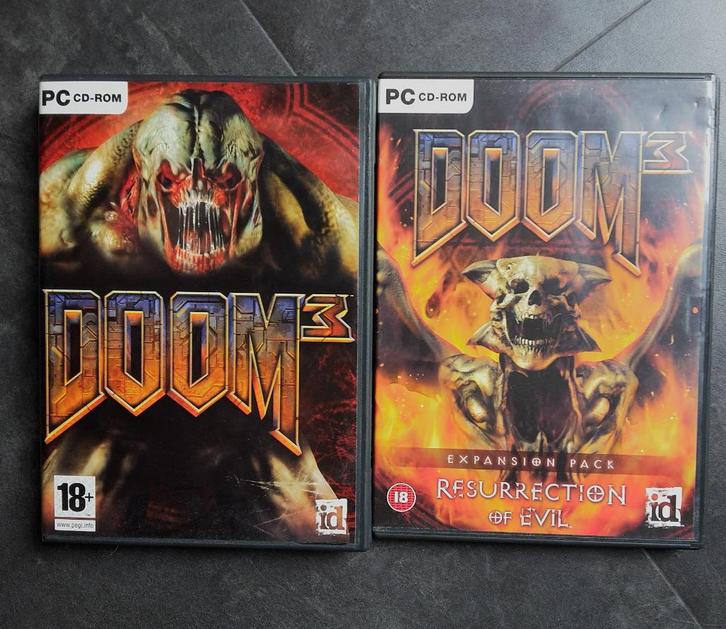 PC Games Set - Doom 3 + Expansion Set Ressurection of Evil, Spelcomputers en Games, Games | Pc, Zo goed als nieuw, Shooter, 1 speler