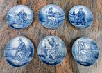 6 vintage kleine bordjes Delfts Blauw, Ophalen of Verzenden