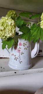 Klein wit met roze bloemen emaille kannetje, Antiek en Kunst, Ophalen of Verzenden