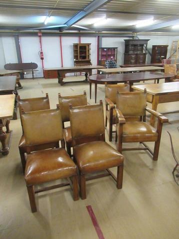 Oer 11443 set van 6 eikenhouten met leer beklede stoelen beschikbaar voor biedingen