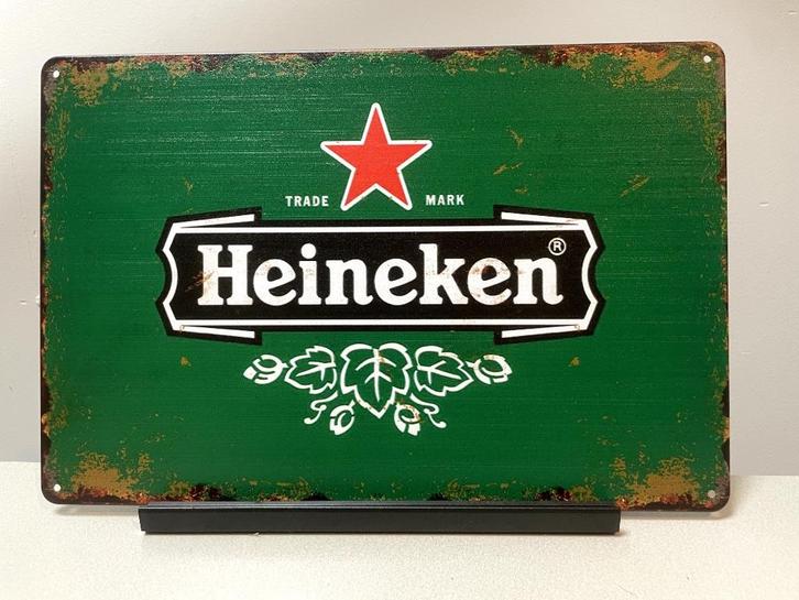 Heineken bier metalen reclamebord (Old Look), Verzamelen, Biermerken, Nieuw, Reclamebord, Plaat of Schild, Heineken, Ophalen of Verzenden