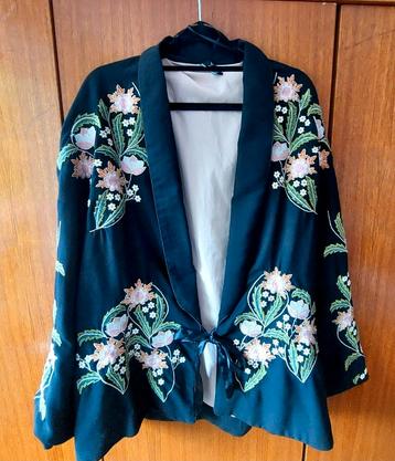 Zara TRF kimono jasje L / XL zwart geborduurde bloem zgan