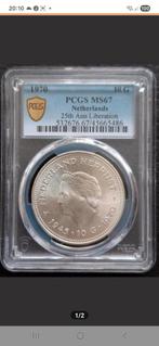 10 Gulden 1970 MS67 by PCGS. Zeldzaam in deze kwaliteit., Koningin Juliana, Zilver, Ophalen of Verzenden, Losse munt