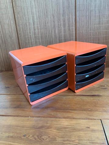 2 Vintage oranje bruine archieflades, 35x27x28cm beschikbaar voor biedingen