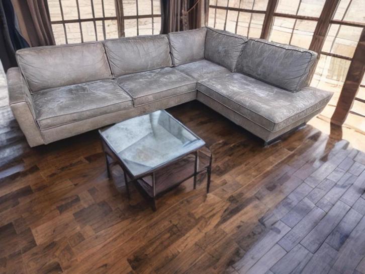 !!ACTIE!! GROENE HOEKBANK, GRATIS LEVERING, Huis en Inrichting, Banken | Bankstellen, Zo goed als nieuw, Hoekbank, Vierpersoons of meer