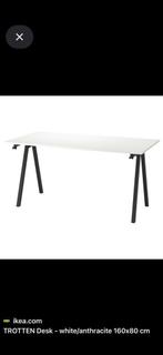 IKEA TROTTEN bureau 16080 cm – wit/antraciet, nette staat, Huis en Inrichting, Bureaus, Ophalen of Verzenden, Zo goed als nieuw
