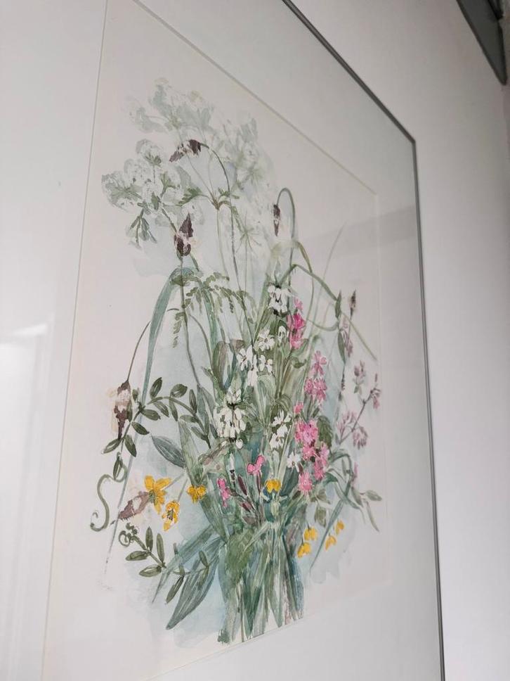 Aquarel met bloemen, Japan & Hong Kong '88, Antiek en Kunst, Kunst | Tekeningen en Foto's, Ophalen