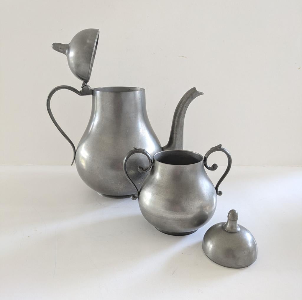 Gemerkt tinnen theeservies, Antiek en Kunst, Antiek | Tin, Ophalen of Verzenden