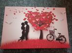 Canvas liefde fiets hartjes man vrouw 60x40, Huis en Inrichting, Woonaccessoires | Schilderijen, Tekeningen en Foto's, Minder dan 50 cm