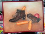 groot schilderij met schoenen en wortels, Ophalen of Verzenden