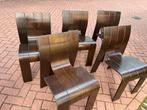 6 x de beroemde strip chairs Gijs Bakker 1970 bruin wengé, Huis en Inrichting, Stoelen, Gebruikt, Bruin, Ophalen of Verzenden