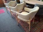 3 nieuwe Armleuning stoelen, Creme kleur met eiken hout, Ophalen, Hout, Drie, Wit