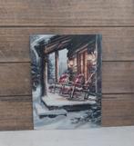 Kerst-kaart 3 schommelstoelen in de sneeuw, Ophalen of Verzenden, 1980 tot heden, Ongelopen, Feest(dag)