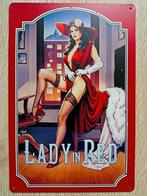 Lady in Red Sexy PinUp Retro Metalen Wandbord Poster, Ophalen of Verzenden, Nieuw