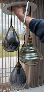 Hanglamp met verschillende goud blauwen lampenkappen, Huis en Inrichting, Lampen | Hanglampen, Ophalen of Verzenden, Gebruikt