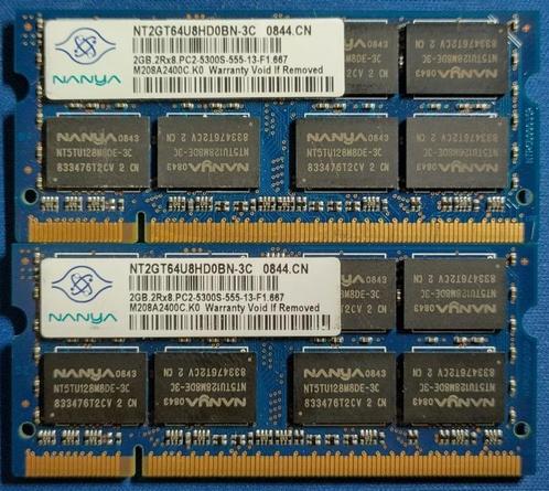 4GB DDR2 2x 2GB PC2-5300S 667MHz Nanya SODIMM 0844 0844, Computers en Software, RAM geheugen, Gebruikt, Laptop, 4 GB, DDR2, Verzenden