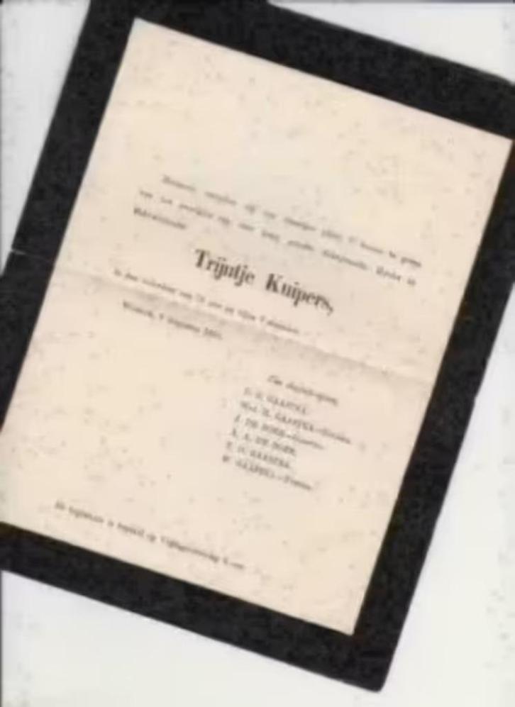 Rouwbrief 1905 Kuipers Gaastra Workum., Verzamelen, Bidprentjes en Rouwkaarten, Rouwkaart, Ophalen of Verzenden