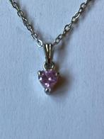 Wit goud vergulde ketting met roze hangertje, 18KGP, Ophalen, Overige materialen, Met strass, Nieuw