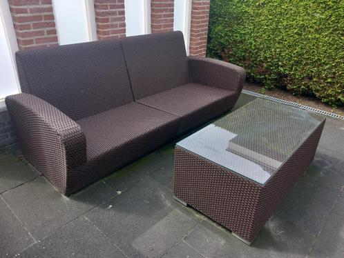 Exclusieve luxe Jati & Kebon bank + tafel met glasplaat, Tuin en Terras, Tuinbanken, Zo goed als nieuw, Wicker, Ophalen