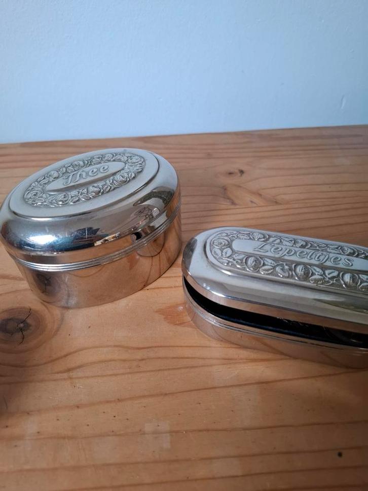 Antieke theedoosje en lepel set, Antiek en Kunst, Antiek | Goud en Zilver, Ophalen