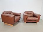 Vintage Set of 2 De Sede DS 101 fauteuil dik bruin leer ’70, Huis en Inrichting, Fauteuils, Ophalen, N, Minder dan 75 cm, N