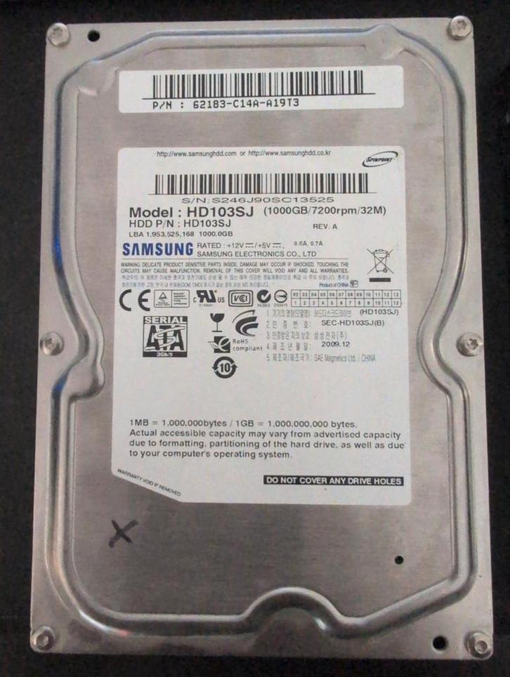 Samsung 1TB HDD - HD103SJ/HD103UJ, Computers en Software, Harde schijven, Gebruikt, Desktop, Intern, HDD, SATA, Ophalen of Verzenden