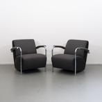 2x Leolux Scylla fauteuil - antraciet/grijze stof, Huis en Inrichting, Ophalen of Verzenden, Zo goed als nieuw, Leer