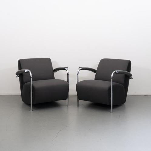 2x Leolux Scylla fauteuil - antraciet/grijze stof, Huis en Inrichting, Fauteuils, Zo goed als nieuw, Leer, Ophalen of Verzenden