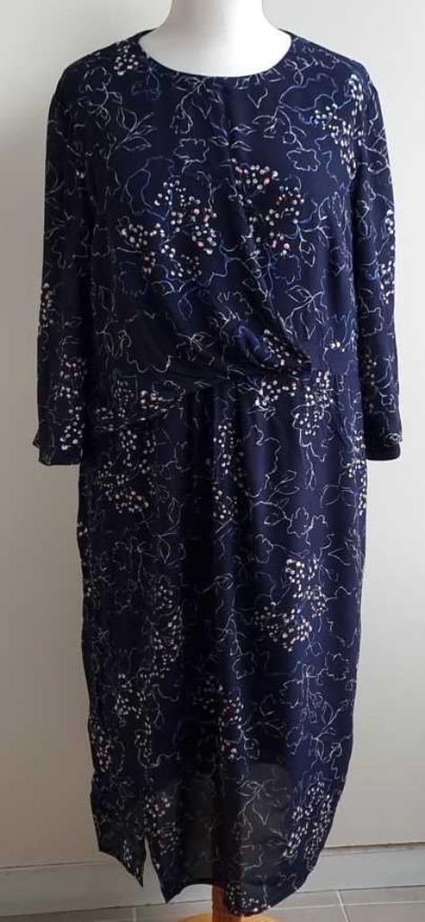 Gerry Weber donkerblauwe jurk met print mt. 46, Kleding | Dames, Jurken, Zo goed als nieuw, Maat 46/48 (XL) of groter, Blauw, Ophalen of Verzenden