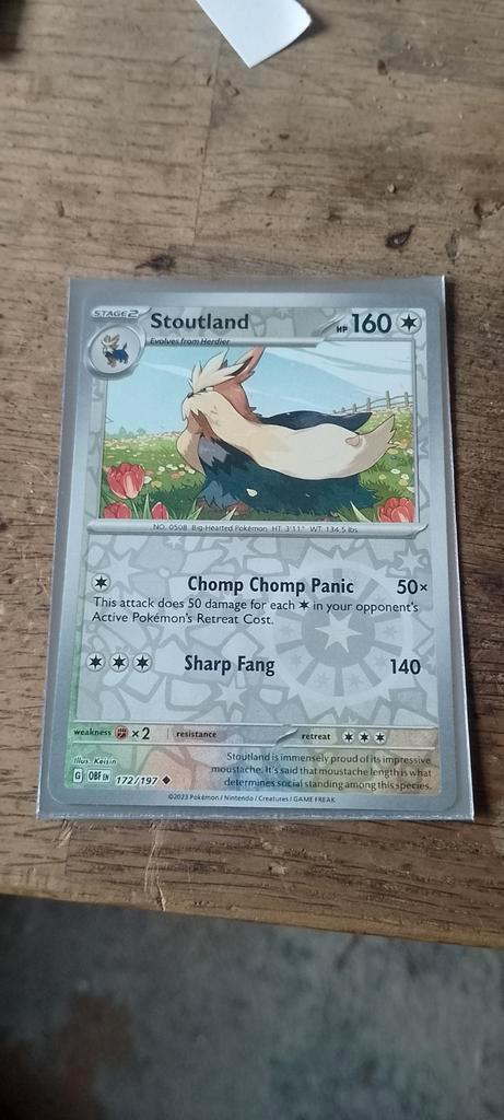 Stoutland reverse holo obsidian flames, Hobby en Vrije tijd, Verzamelkaartspellen | Pokémon, Zo goed als nieuw, Losse kaart, Ophalen of Verzenden