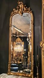 Antieke smalle hoge Franse kuifspiegel/schouwspiegel.., Ophalen of Verzenden, Rechthoekig, 50 tot 100 cm